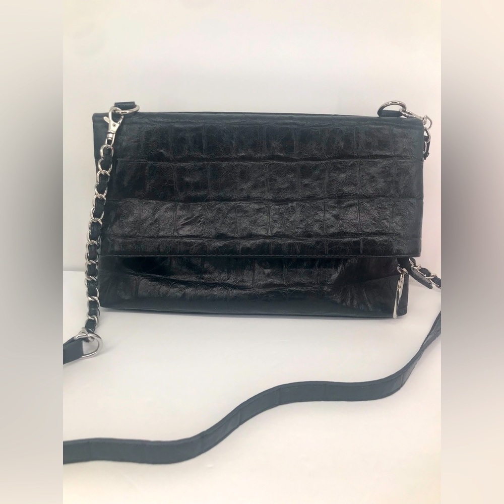 Vegan Leather Convertible Crossbody Fold Over Handbag